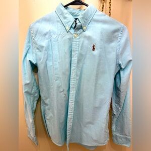 Ralph Lauren Polo Oxford shirt in light turquoise color with polo logo. EUC